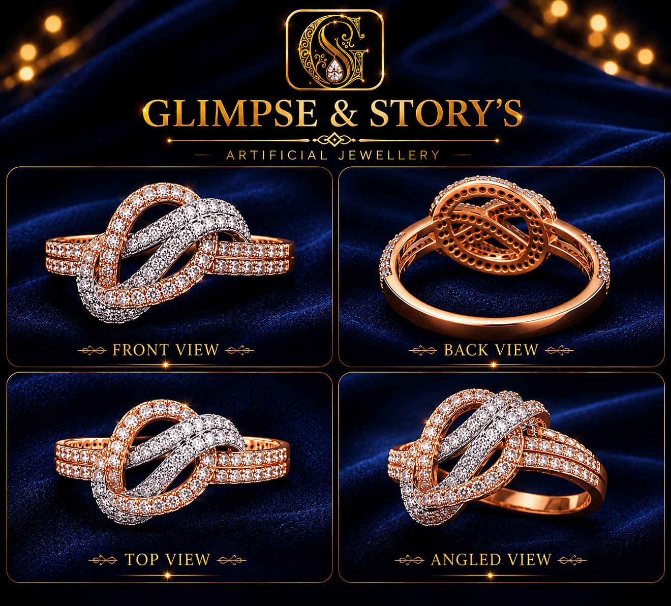 Eternal Knot Rose Gold Zircon Ring for Women – Luxury Two Tone Crystal Wedding Ring by GLIMPSE & STORY’S - GLIMPSE&STORY'S