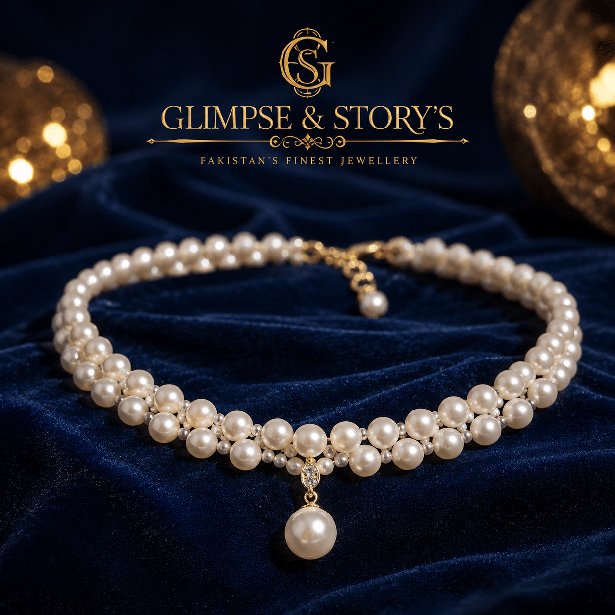 Moonlight Elegance Pearl Choker Necklace for Women – Luxury White Pearl Pendant Necklace by GLIMPSE & STORY’S - GLIMPSE&STORY'S