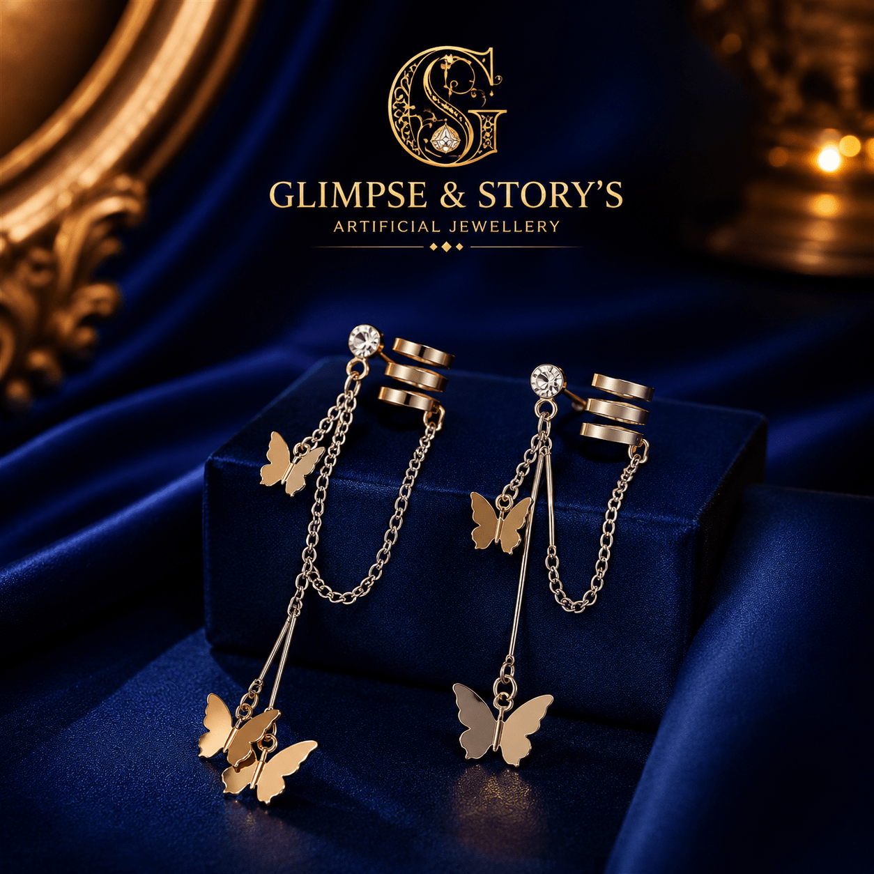 Butterfly Hanging Ear Cuffs – Trendy Silver Chain Earrings for Girls & Women - GLIMPSE&STORY'S