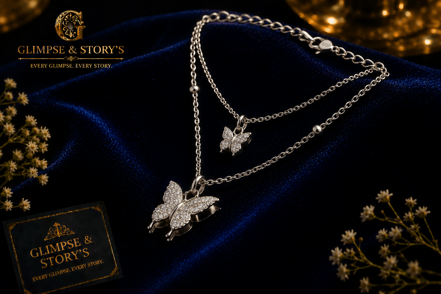 Double Layer Butterfly Necklace for Women – Silver Plated Adjustable Korean Style Butterfly Pendant Necklace - GLIMPSE&STORY'S