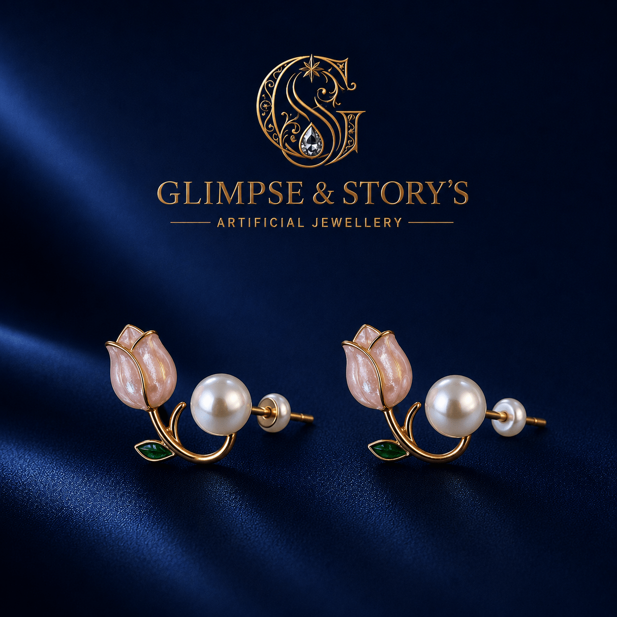 Elegant Pink Flower Pearl Earrings for Women – Gold Plated Luxury Floral Stud Earrings by GLIMPSE & STORY’S - GLIMPSE&STORY'S