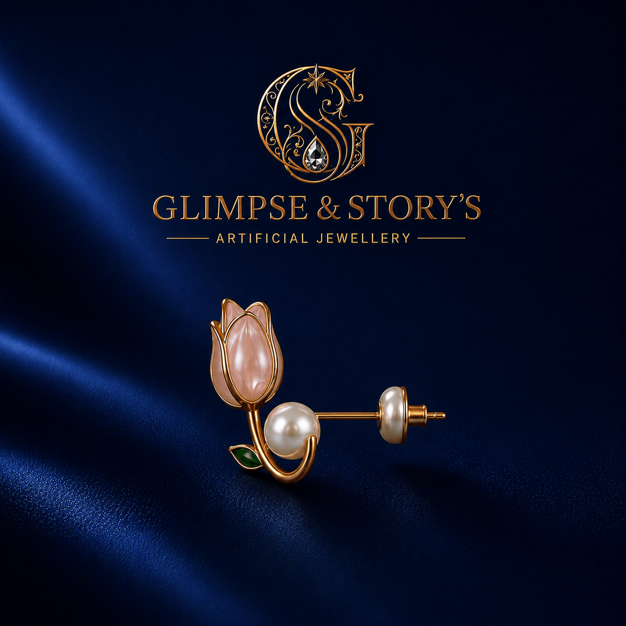 Elegant Pink Flower Pearl Earrings for Women – Gold Plated Luxury Floral Stud Earrings by GLIMPSE & STORY’S - GLIMPSE&STORY'S