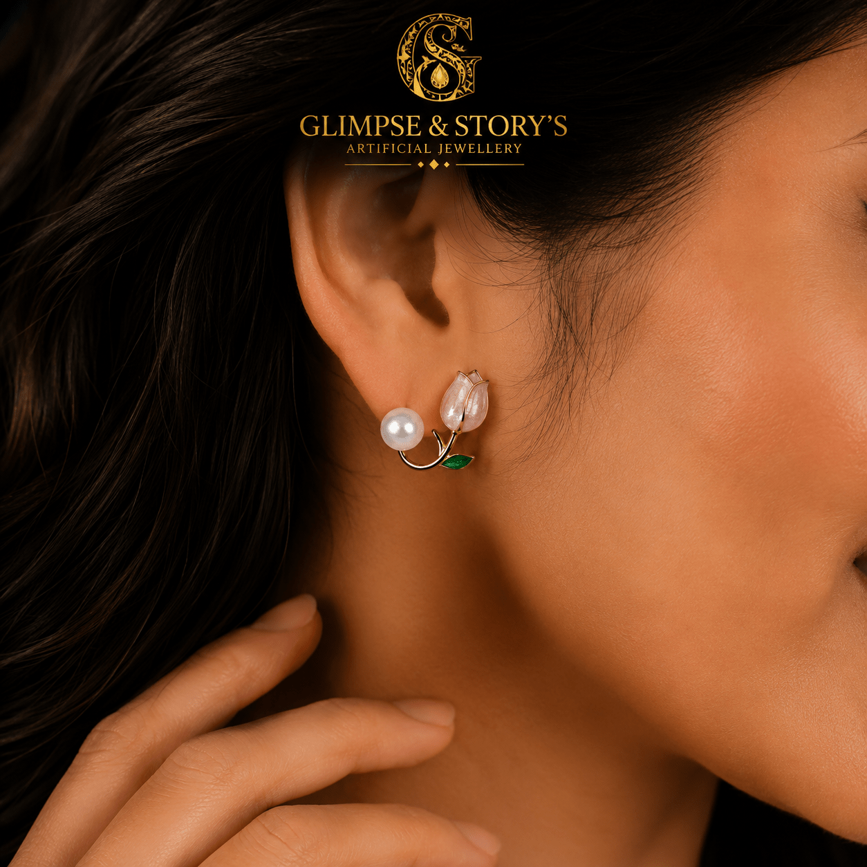 Elegant Pink Flower Pearl Earrings for Women – Gold Plated Luxury Floral Stud Earrings by GLIMPSE & STORY’S - GLIMPSE&STORY'S