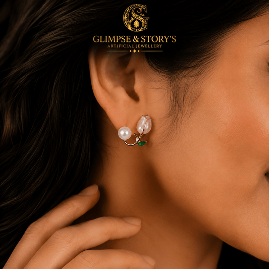 Elegant Pink Flower Pearl Earrings for Women – Gold Plated Luxury Floral Stud Earrings by GLIMPSE & STORY’S - GLIMPSE&STORY'S