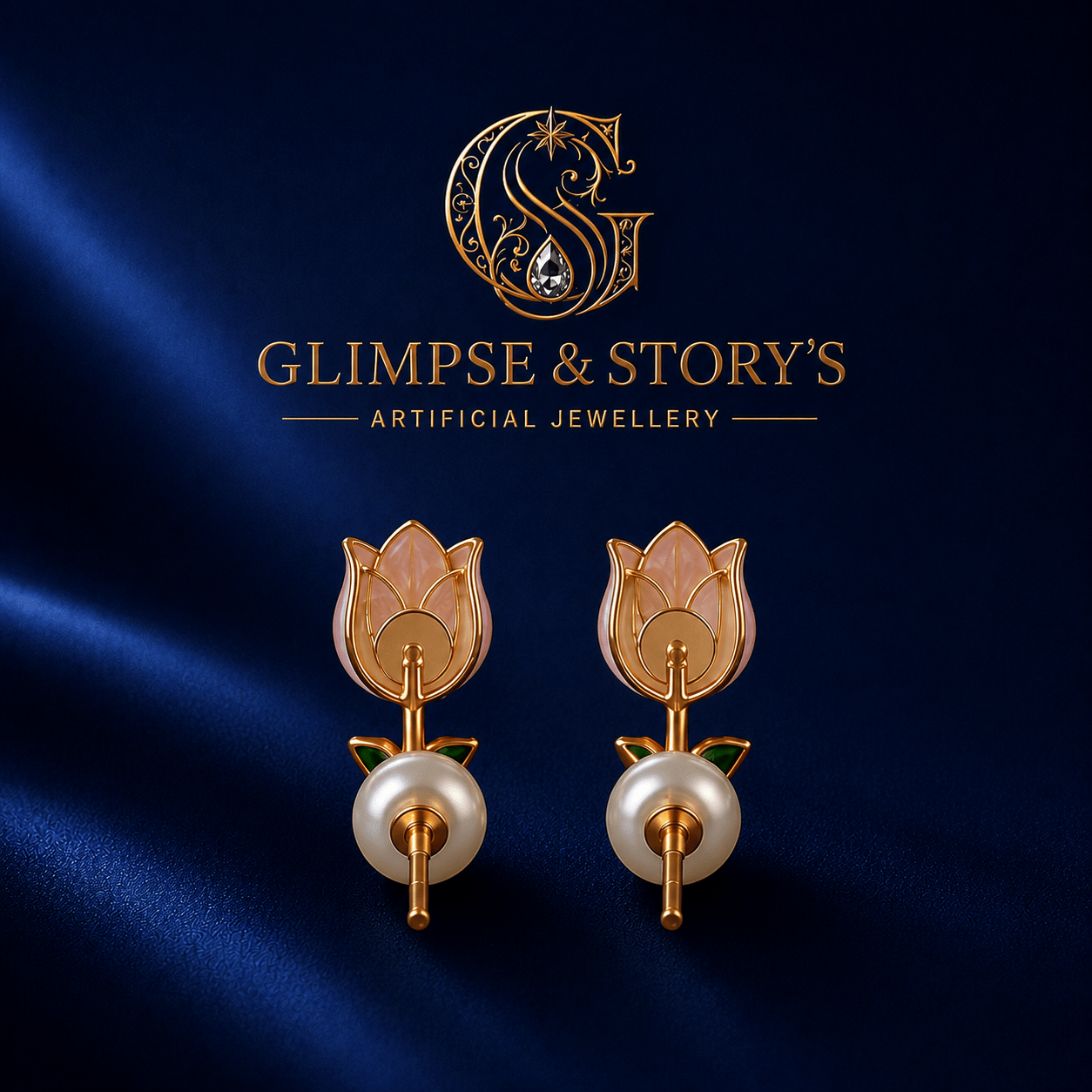 Elegant Pink Flower Pearl Earrings for Women – Gold Plated Luxury Floral Stud Earrings by GLIMPSE & STORY’S - GLIMPSE&STORY'S