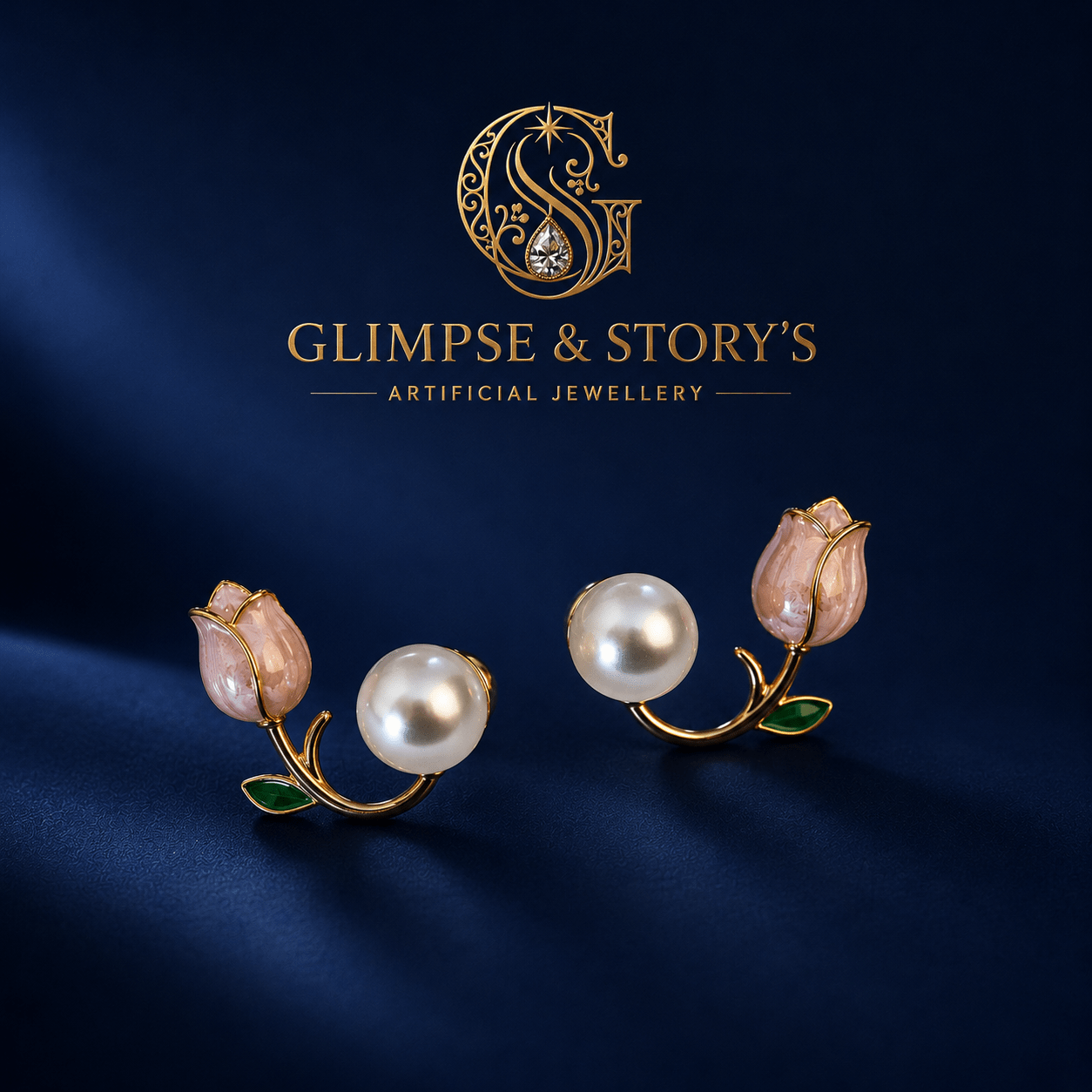 Elegant Pink Flower Pearl Earrings for Women – Gold Plated Luxury Floral Stud Earrings by GLIMPSE & STORY’S - GLIMPSE&STORY'S