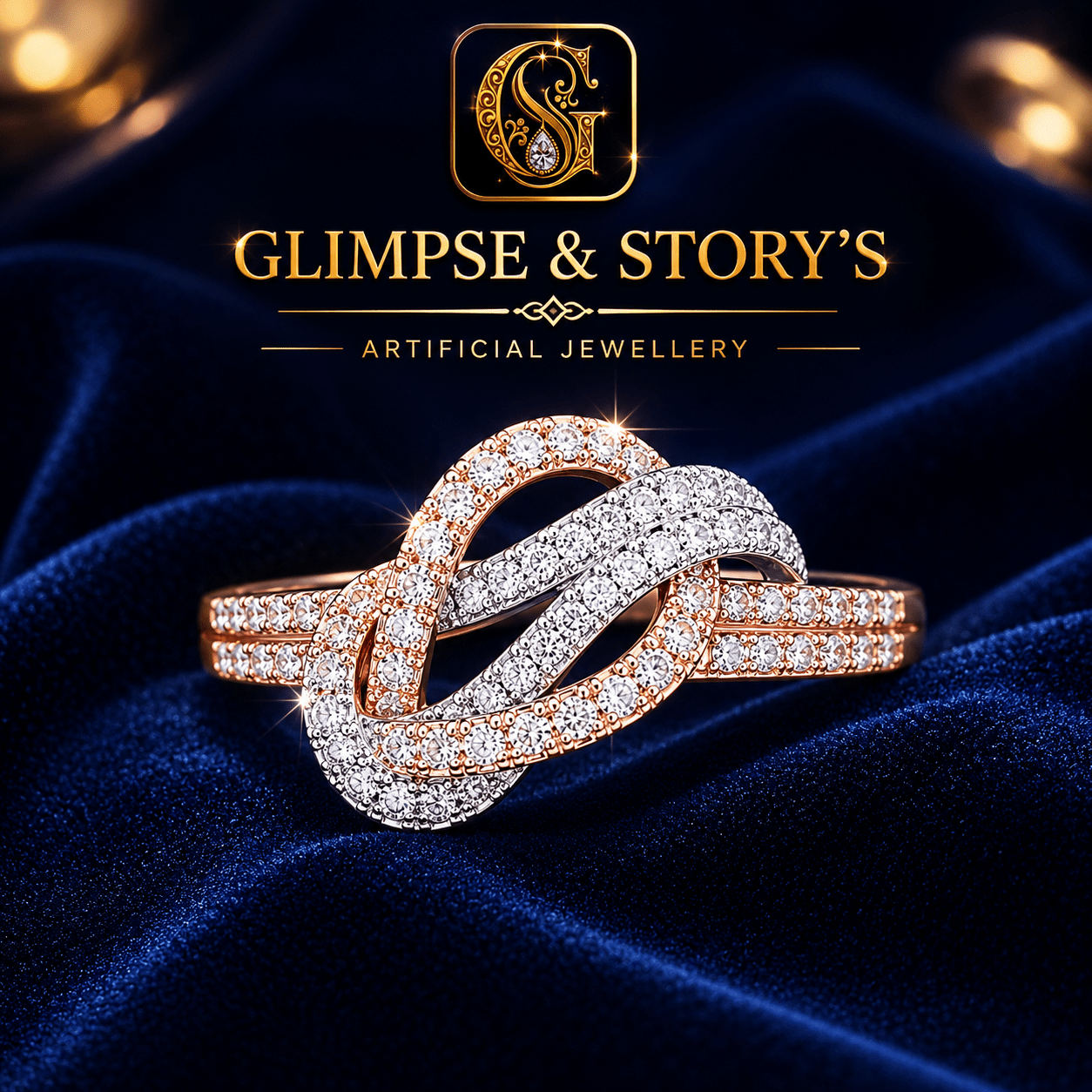 Eternal Knot Rose Gold Zircon Ring for Women – Luxury Two Tone Crystal Wedding Ring by GLIMPSE & STORY’S - GLIMPSE&STORY'S