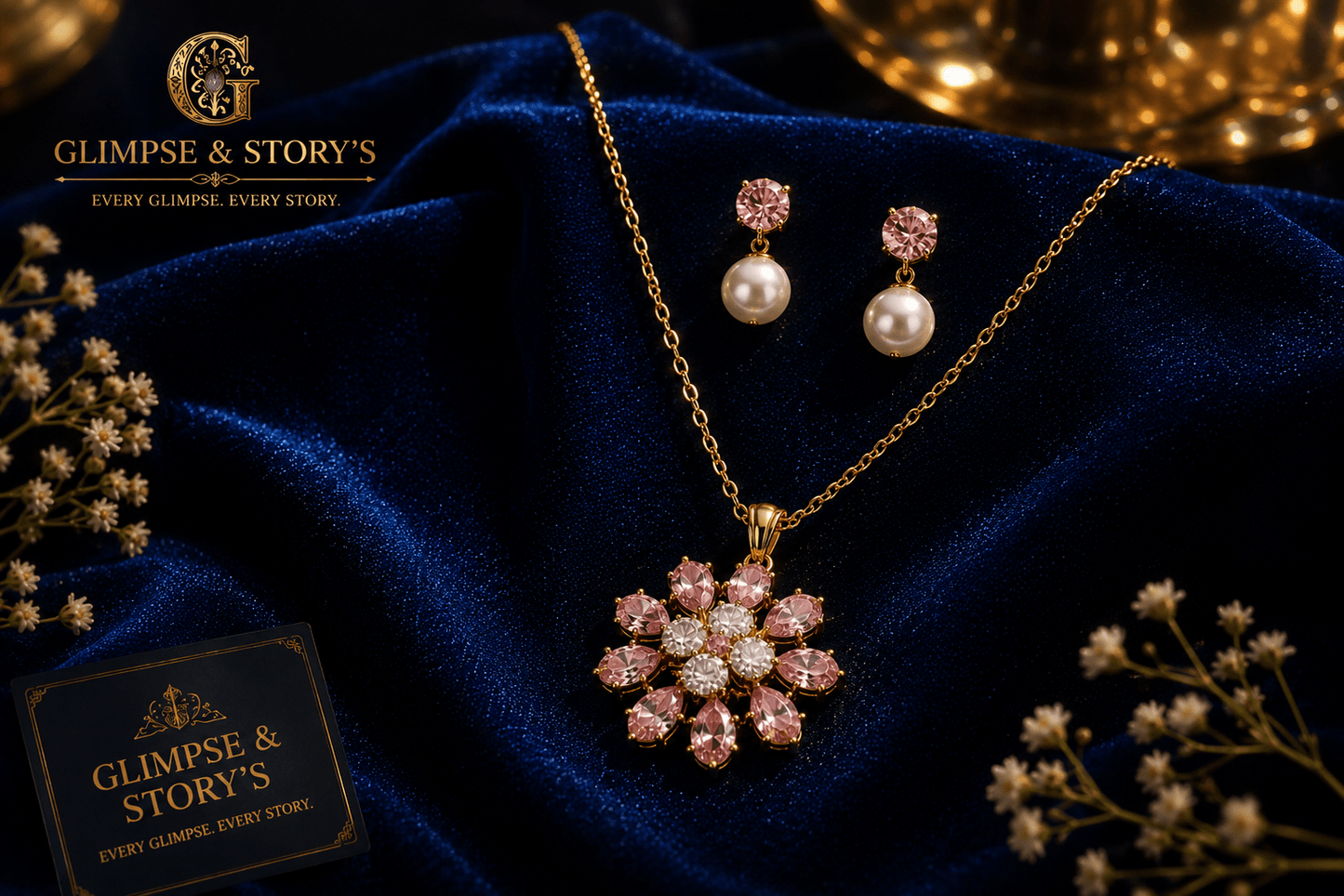 Luxury Gold Plated Crystal Pendant Set for Women – Elegant Modern Jewellery by GLIMPSE & STORY’S - GLIMPSE&STORY'S