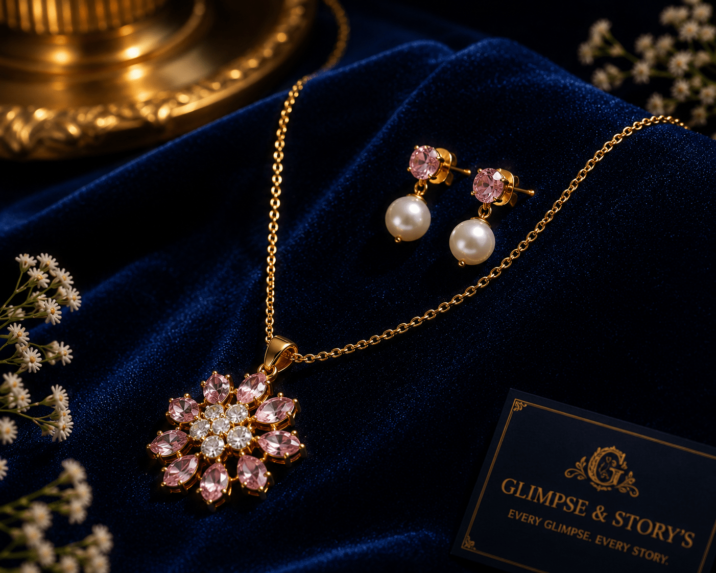 Luxury Gold Plated Crystal Pendant Set for Women – Elegant Modern Jewellery by GLIMPSE & STORY’S - GLIMPSE&STORY'S