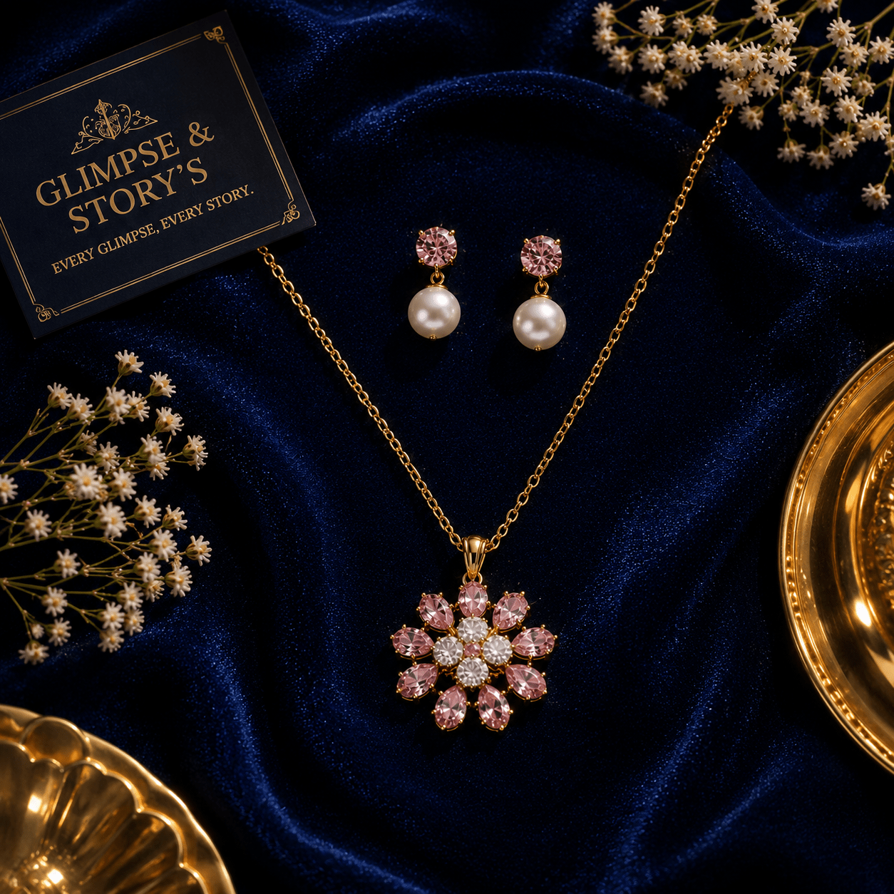 Luxury Gold Plated Crystal Pendant Set for Women – Elegant Modern Jewellery by GLIMPSE & STORY’S - GLIMPSE&STORY'S