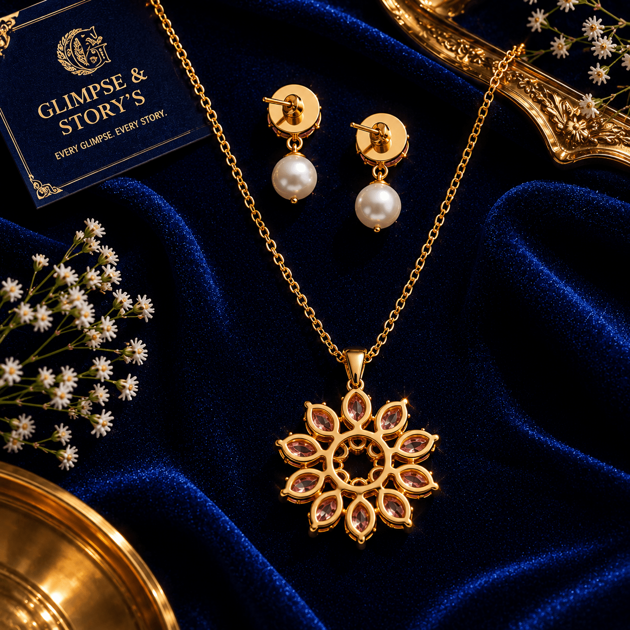 Luxury Gold Plated Crystal Pendant Set for Women – Elegant Modern Jewellery by GLIMPSE & STORY’S - GLIMPSE&STORY'S