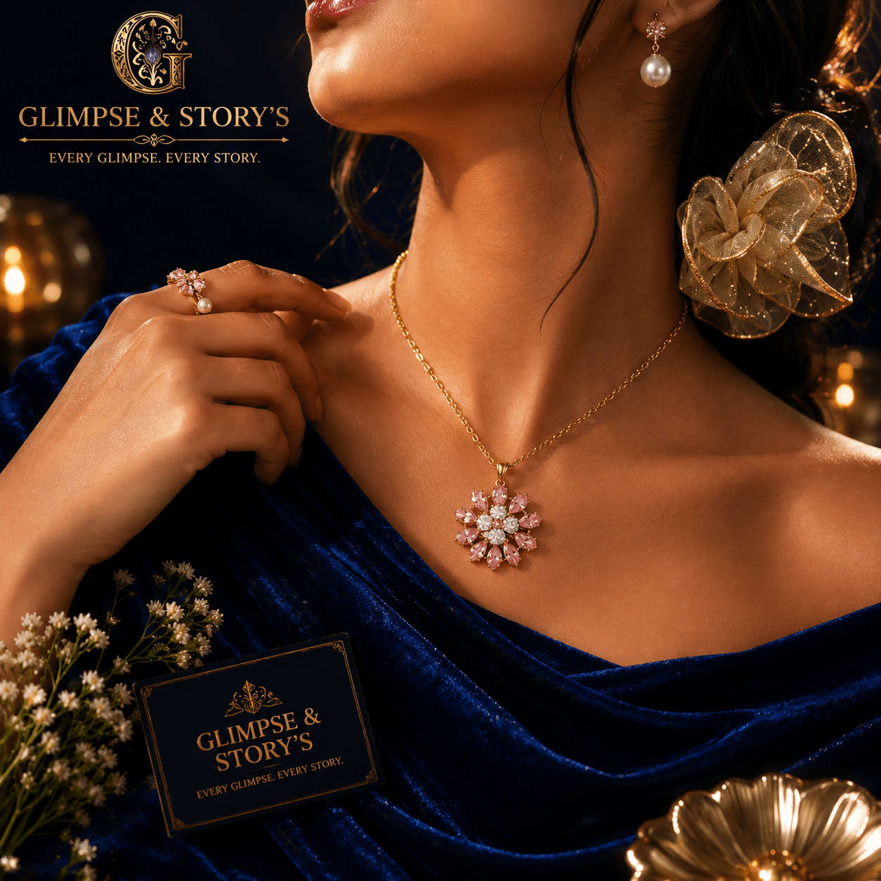 Luxury Gold Plated Crystal Pendant Set for Women – Elegant Modern Jewellery by GLIMPSE & STORY’S - GLIMPSE&STORY'S