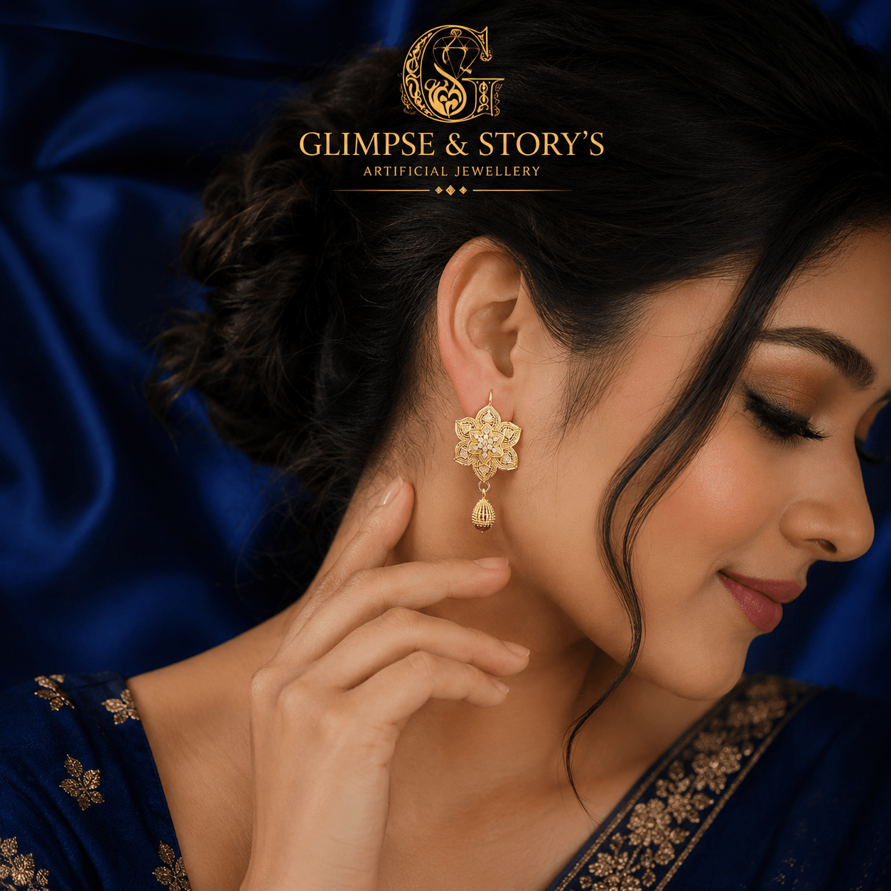 Luxury Gold Plated Floral Drop Earrings for Women – Fancy Statement Earrings | GLIMPSE & STORY’S - GLIMPSE&STORY'S
