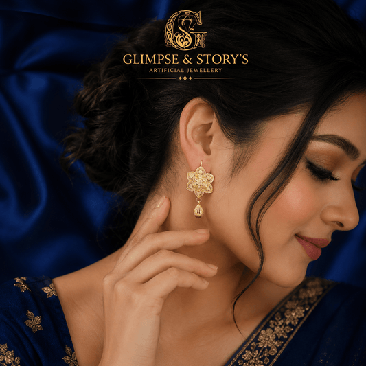 Luxury Gold Plated Floral Drop Earrings for Women – Fancy Statement Earrings | GLIMPSE & STORY’S - GLIMPSE&STORY'S