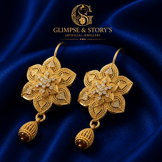 Luxury Gold Plated Floral Drop Earrings for Women – Fancy Statement Earrings | GLIMPSE & STORY’S - GLIMPSE&STORY'S