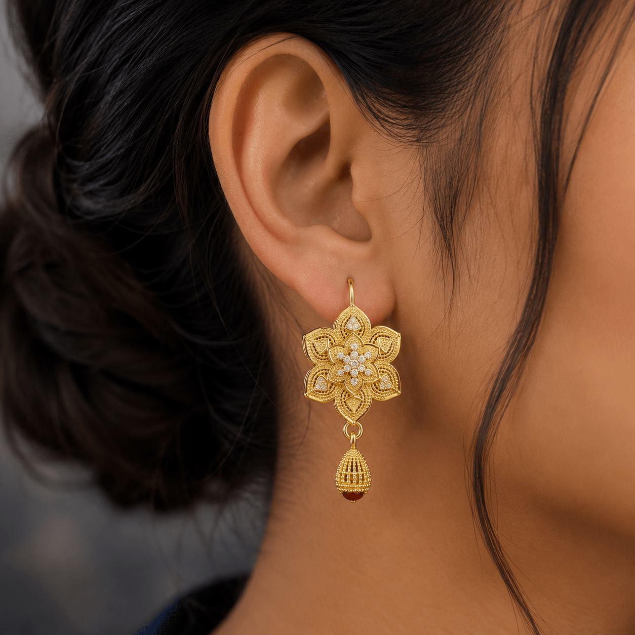 Luxury Gold Plated Floral Drop Earrings for Women – Fancy Statement Earrings | GLIMPSE & STORY’S - GLIMPSE&STORY'S