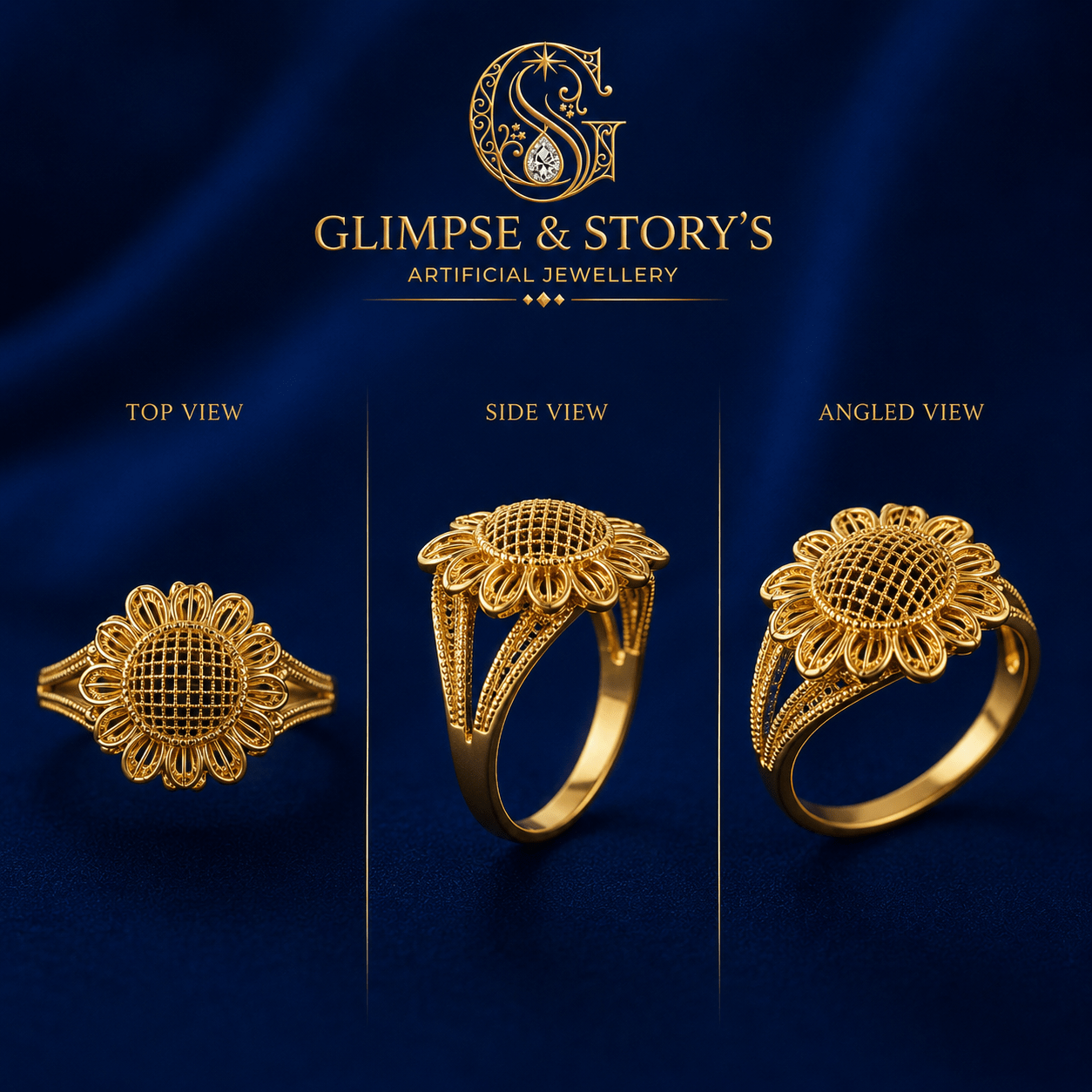 Royal Bloom Gold Plated Flower Ring for Women – Luxury Floral Statement Ring | Adjustable Party & Wedding Jewelry by Glimpse