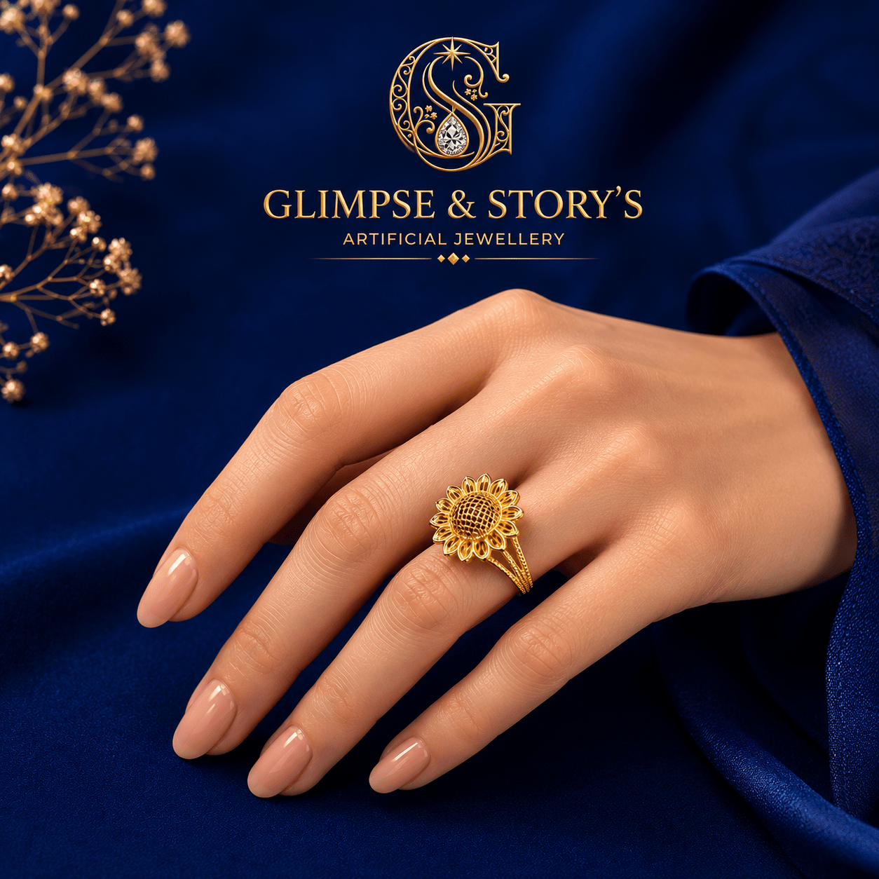 Royal Bloom Gold Plated Flower Ring for Women – Luxury Floral Statement Ring | Adjustable Party & Wedding Jewelry by Gllimpse