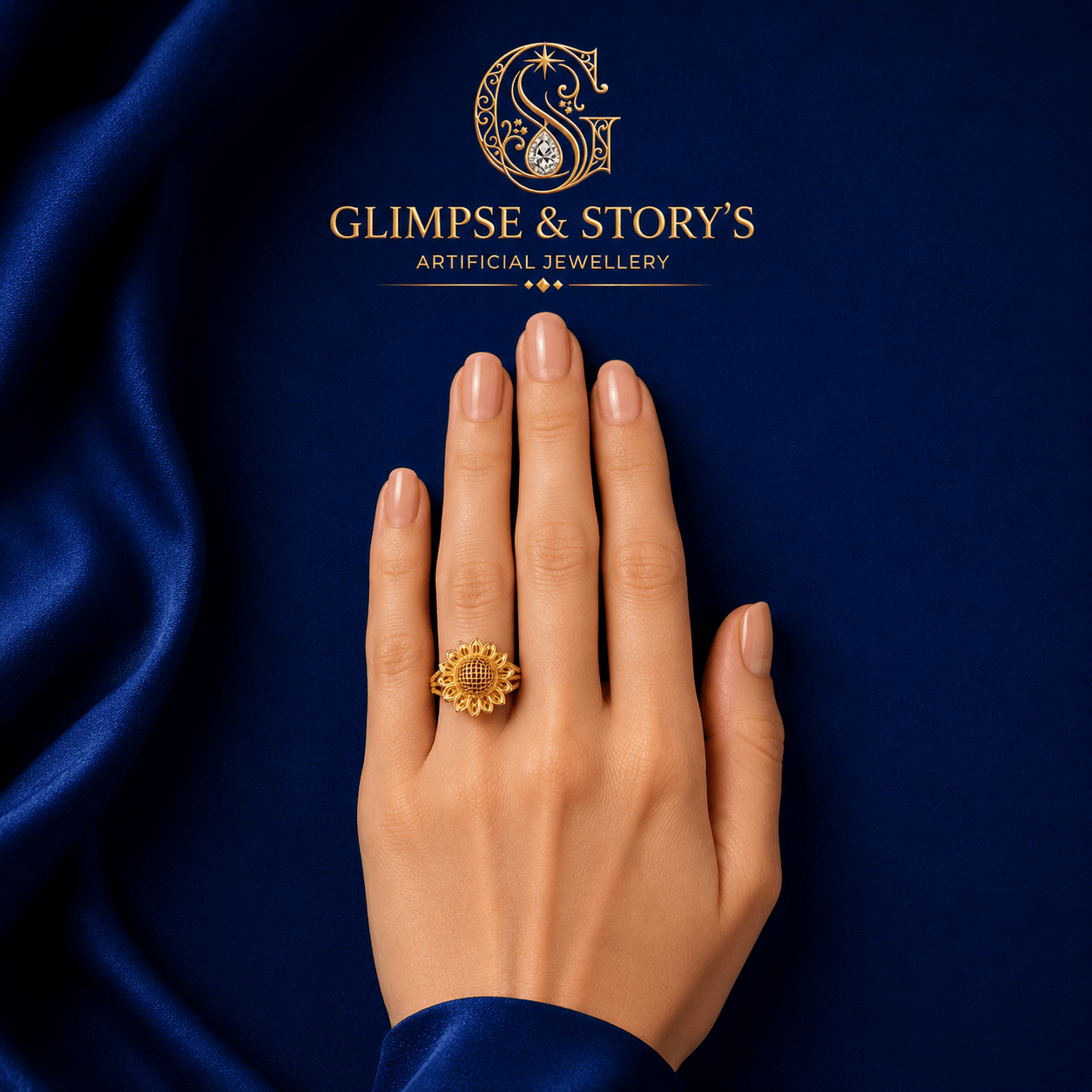 Royal Bloom Gold Plated Flower Ring for Women – Luxury Floral Statement Ring | Adjustable Party & Wedding Jewelry by Glimpse
