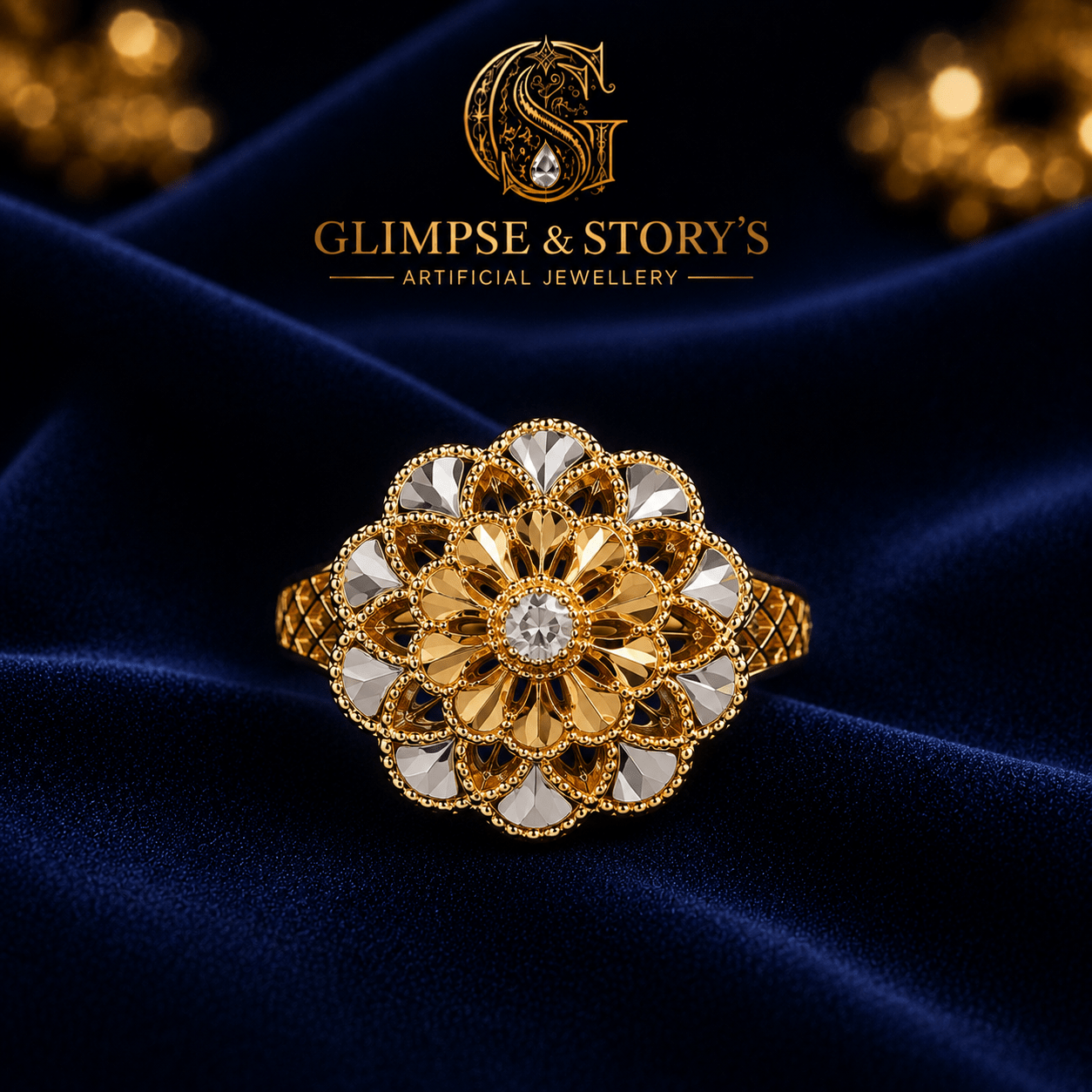 Royal Bloom Gold Plated Wedding Ring for Women – Luxury Floral Statement Ring | GLIMPSE & STORY’S - GLIMPSE&STORY'S