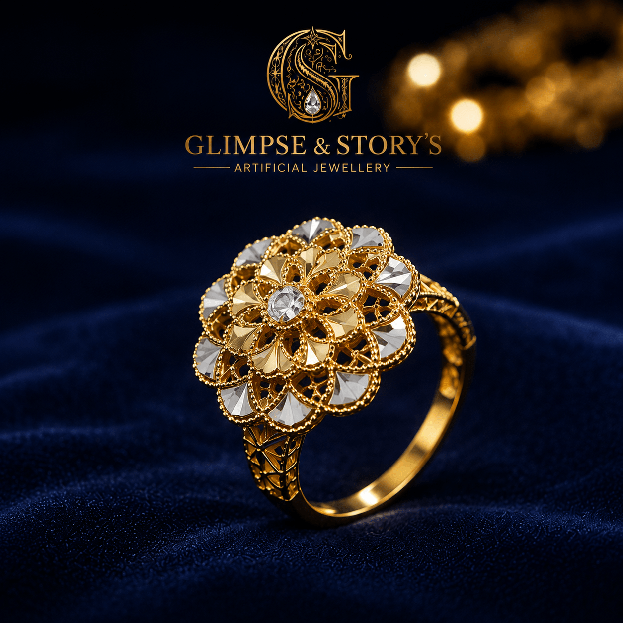 Royal Bloom Gold Plated Wedding Ring for Women – Luxury Floral Statement Ring | GLIMPSE & STORY’S - GLIMPSE&STORY'S