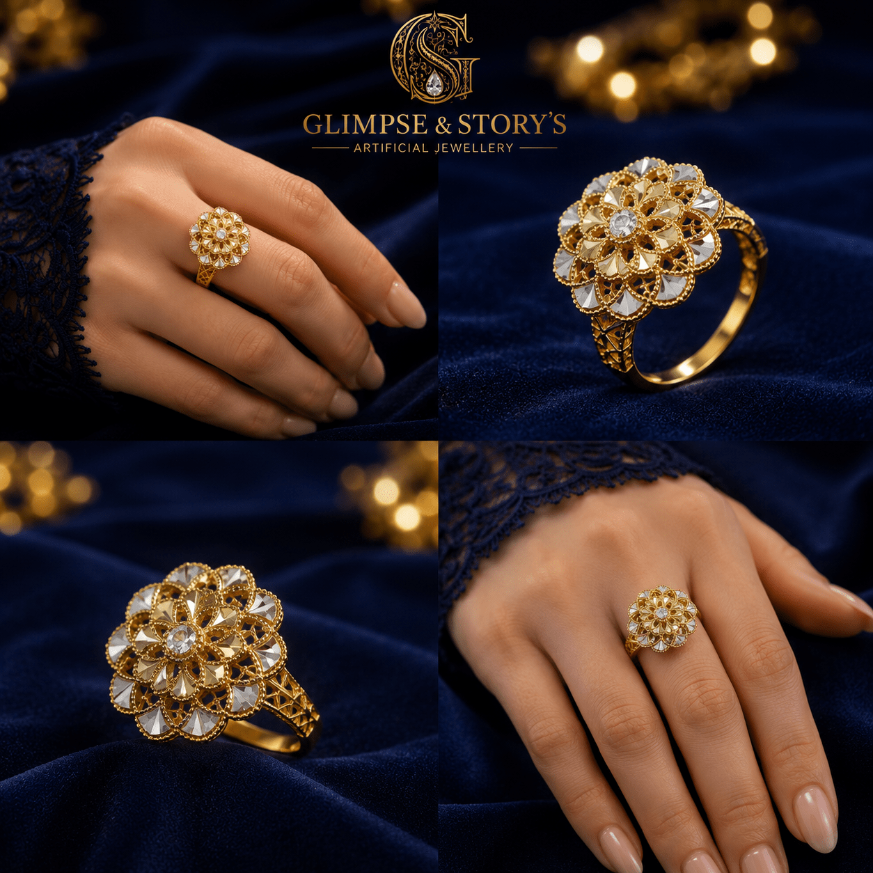 Royal Bloom Gold Plated Wedding Ring for Women – Luxury Floral Statement Ring | GLIMPSE & STORY’S - GLIMPSE&STORY'S