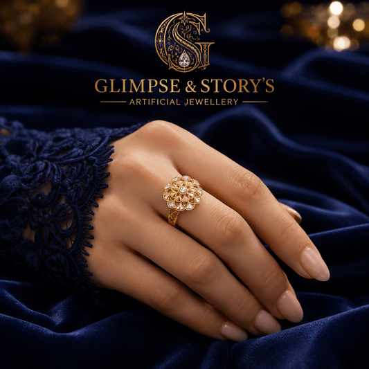 Royal Bloom Gold Plated Wedding Ring for Women – Luxury Floral Statement Ring | GLIMPSE & STORY’S - GLIMPSE&STORY'S