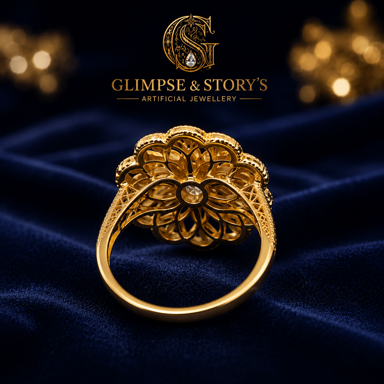 Royal Bloom Gold Plated Wedding Ring for Women – Luxury Floral Statement Ring | GLIMPSE & STORY’S - GLIMPSE&STORY'S