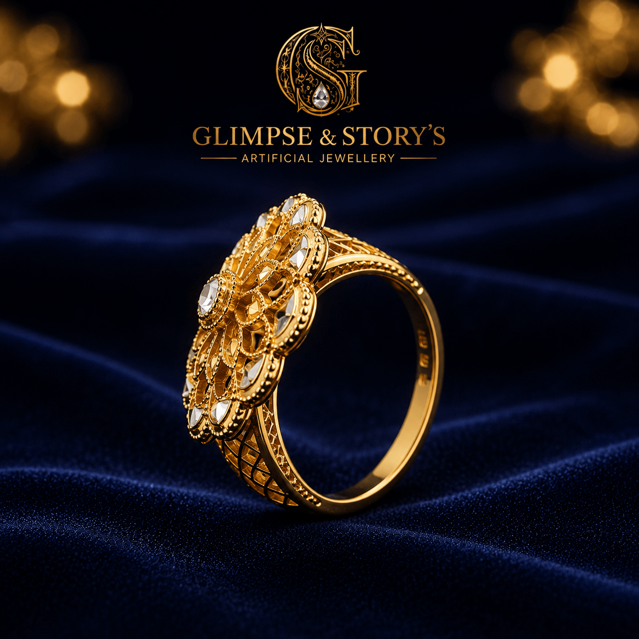 Royal Bloom Gold Plated Wedding Ring for Women – Luxury Floral Statement Ring | GLIMPSE & STORY’S - GLIMPSE&STORY'S